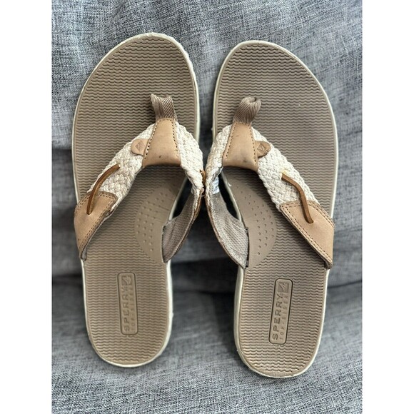 Sperry Top Sider Leather Flip Flops Womens Size 8 Seabrook Tan - Picture 1 of 8